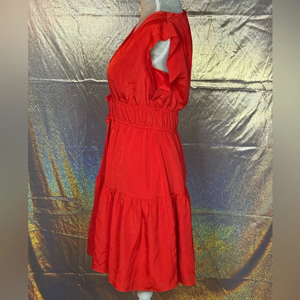 Elegant Obi Gathered Tie Waist Dress in Red NWOT - Picture 3 of 7